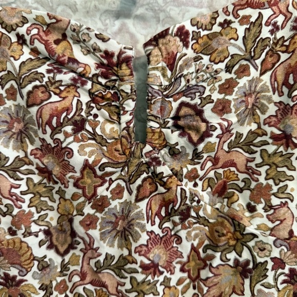 Ted Baker Britani Wildlife print U-bar Cotton blend Top Boho Whimsical Size 3 - Picture 3 of 9